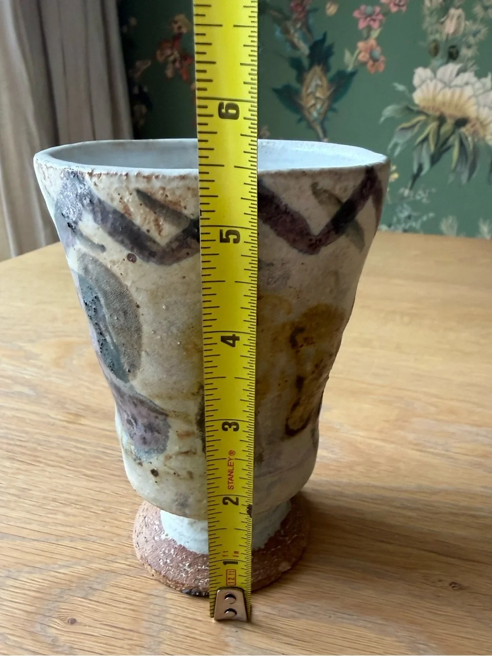 Midcentury MCM Pottery Vase 1964 60s 5 1/2” Tall Goblet Style Gray Violet Signed